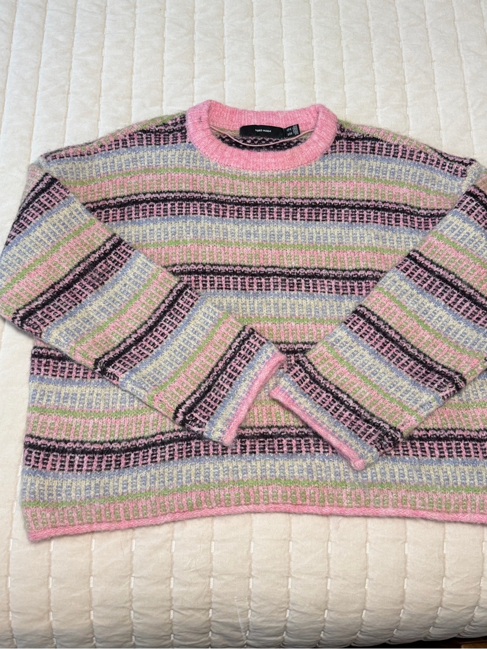 Vero Moda Pastel Stripe Crewneck Sweater - Pink, Green, Blue, Black
